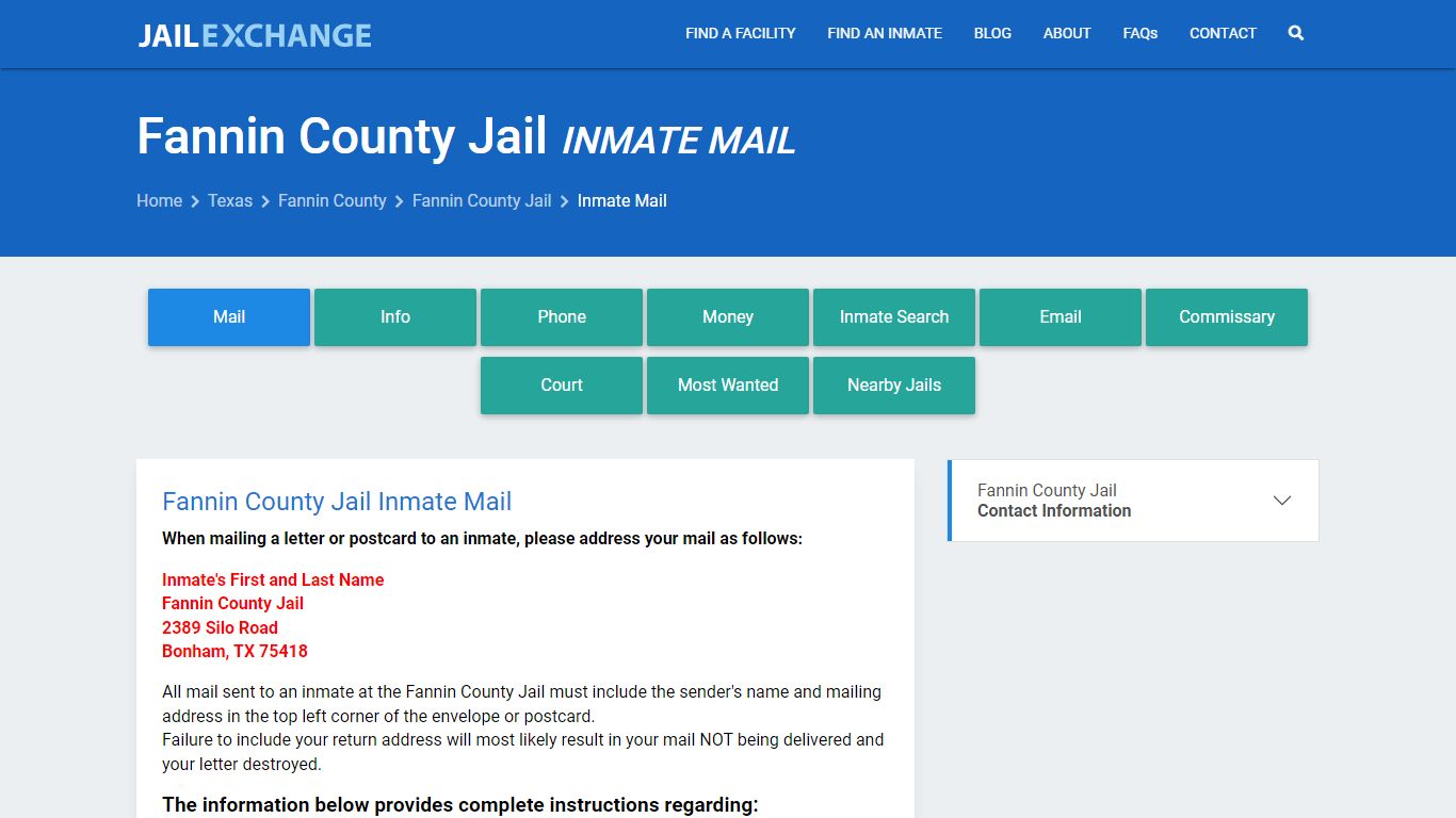 Fannin County Jail Inmate Mail - Jail Exchange